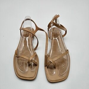 Journee Collection Charra Tan Square Toe Ankle Strap Flat Sandals Women Size 9